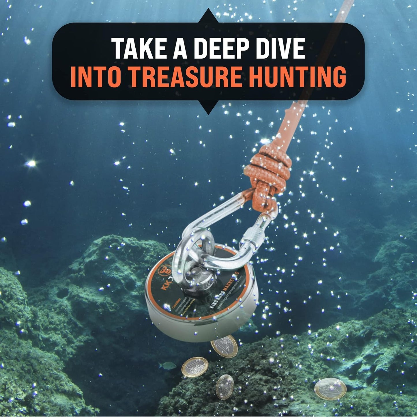 King Kong Magnetics 400 lbs Pulling Force Magnet Fishing Kit - 2.36" Neodymium Magnet, Rope, Gloves & Accessories