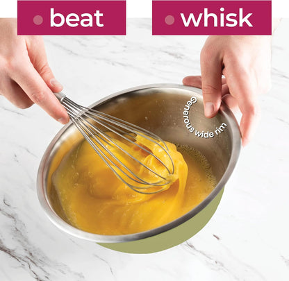 FineDine Edelstahl-Geschirrschalen – leicht zu reinigen, stapelbare Schalen für platzsparende Lagerung, ideal zum Kochen, Backen, Vorbereiten, 5 Quarts 