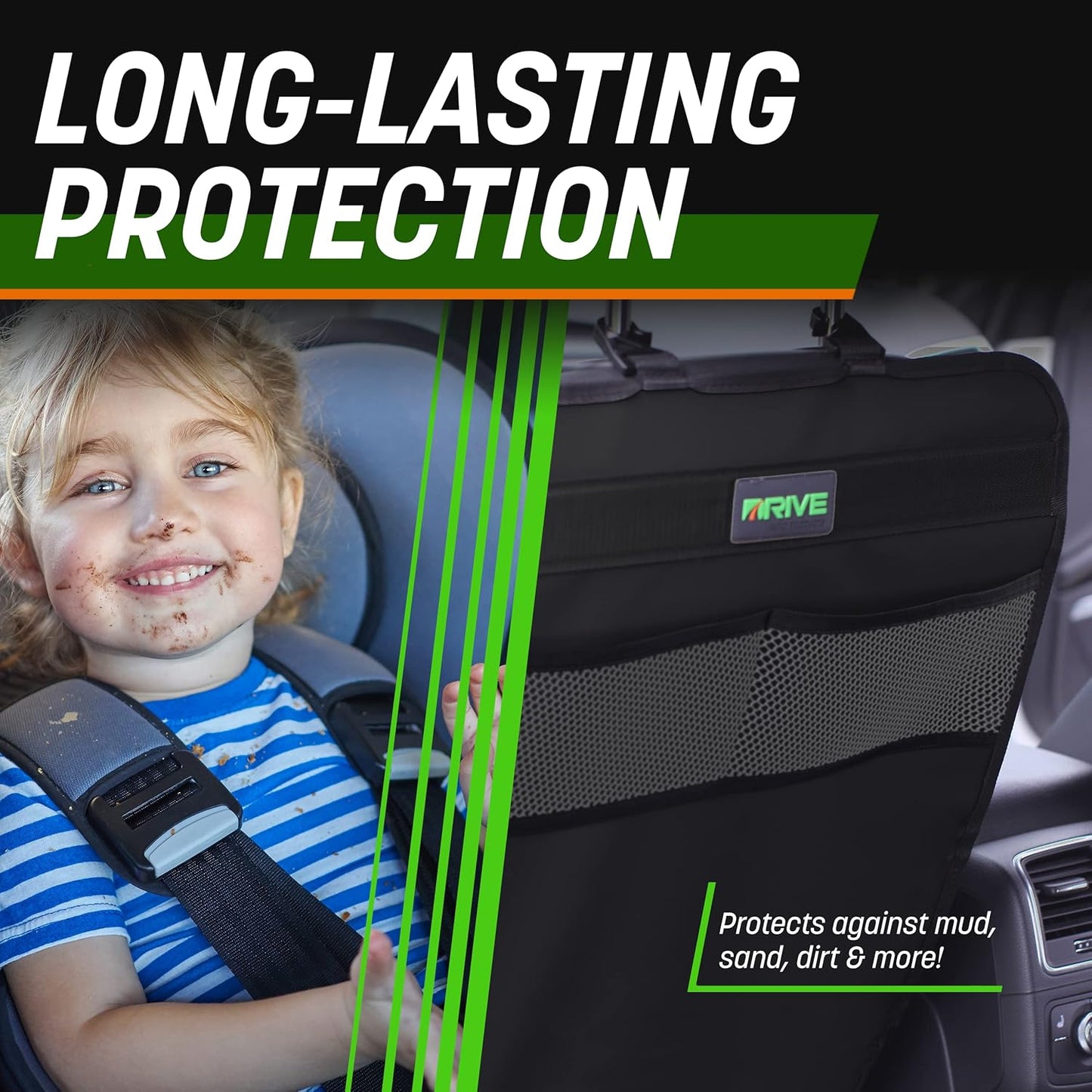 DRIVE AUTO PRODUCTS - 2er-Pack Autositz-Rückenlehnenschoner, wendbare Trittmatten - Grau 