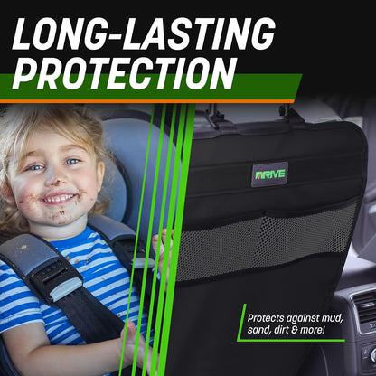 DRIVE AUTO PRODUCTS - 2er-Pack Autositz-Rückenlehnenschoner, wendbare Trittmatten - Grau 