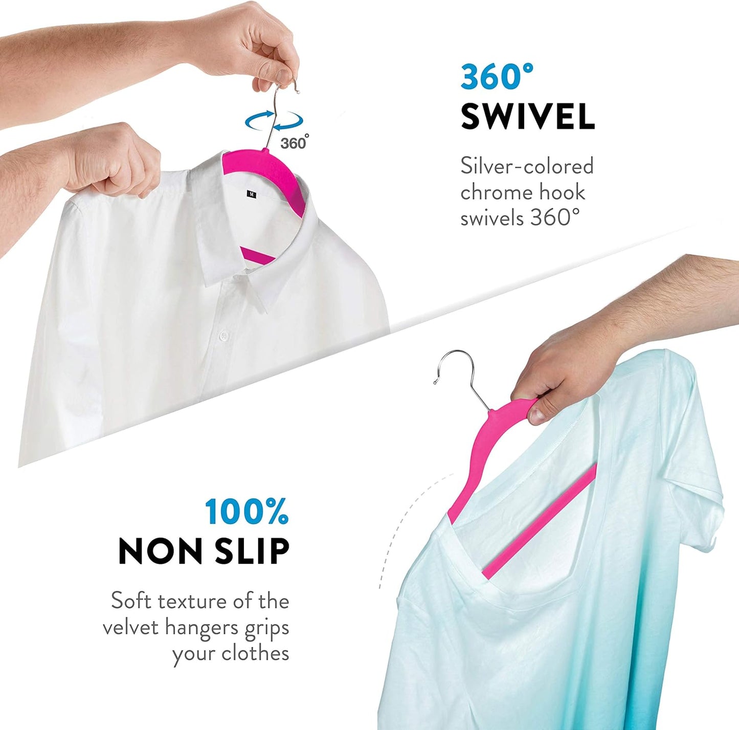 ZOBER Samt-Kleiderbügel, 50er-Pack – robuste rosa Kleiderbügel für Mäntel, Hosen und Kleider – rutschfestes Kleiderbügel-Set – platzsparende Filz-Kleiderbügel für Kleidung 