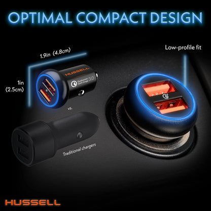 HUSSELL Schnellladegerät fürs Auto – Dual USB, Mini, Aluminium für iPhone und Android 