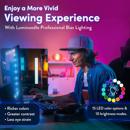 USB Bias Lighting LED Strip – 6.6ft Backlight for 24"-60" TV & Monitor, with Dimmer & Remote