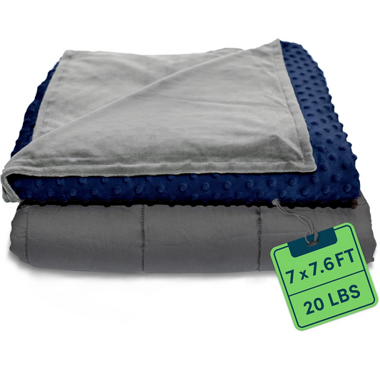 Quility Weighted Blanket – 20lb King Size for Cooling & Heating, Cotton with Glass Beads, Navy