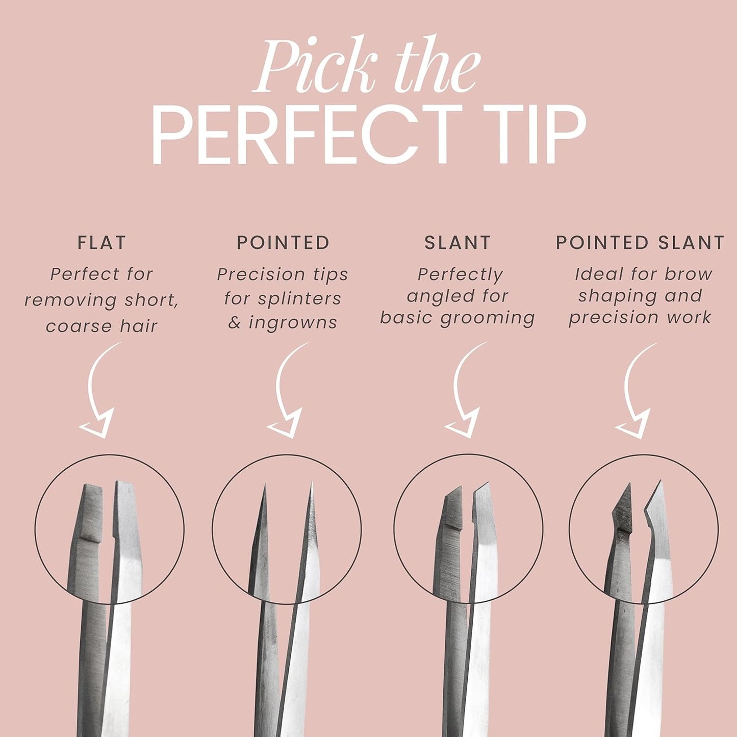 Eyebrow Tweezer Set – Professional Slant & Pointed Tweezers with Case, Precision Kit for Facial, Splinter & Ingrown Hair Removal (4-Piece)