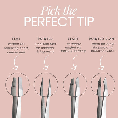Eyebrow Tweezer Set – Professional Slant & Pointed Tweezers with Case, Precision Kit for Facial, Splinter & Ingrown Hair Removal (4-Piece)