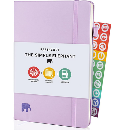 Simple Elephant 2024 Undated Planner - Monthly, Weekly, Daily, Leather Agenda, No Bleed Pages Lilac