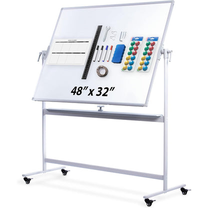 48"x32" Magnetic Dry Erase Board with Stand, Double-Sided, Portable