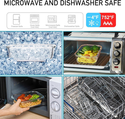 FineDine Glass Meal Prep Containers – Set of 3 Square 28 oz, Airtight & Leakproof, Microwave & Dishwasher Safe