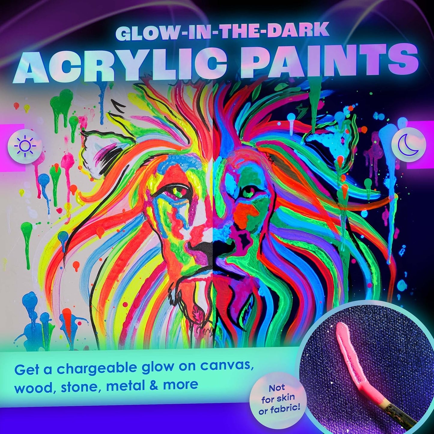 NEON Nights Glow in The Dark Paint, Luminescent & Phosphorescent, Set of 8