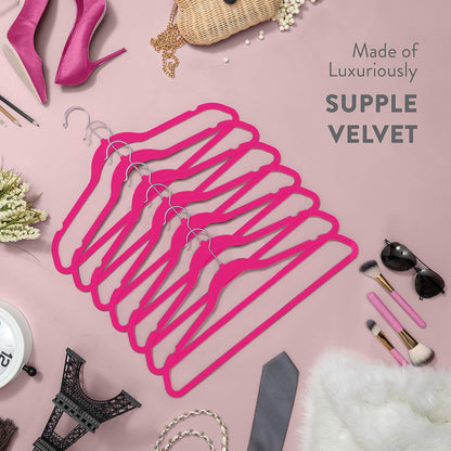 ZOBER Samt-Kleiderbügel, 50er-Pack – robuste rosa Kleiderbügel für Mäntel, Hosen und Kleider – rutschfestes Kleiderbügel-Set – platzsparende Filz-Kleiderbügel für Kleidung 