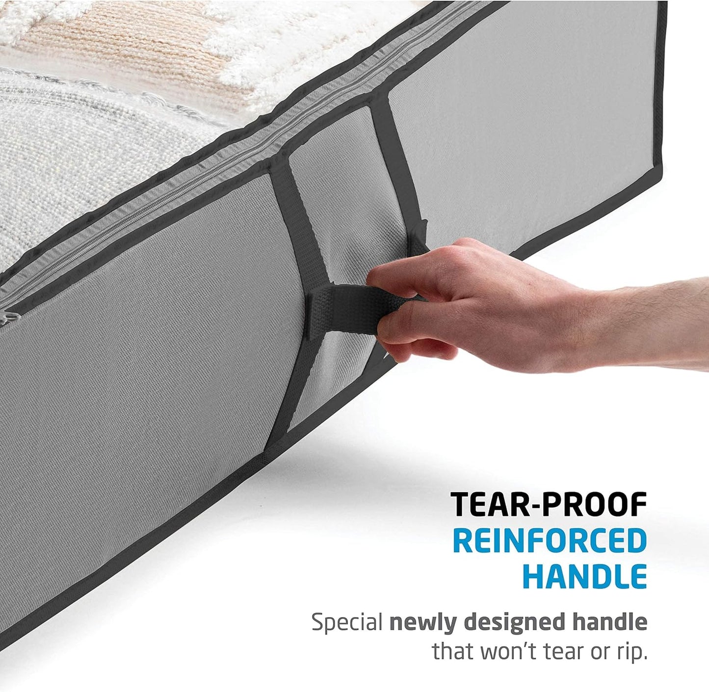 Zober Under Bed Storage - 2-Pack for Clothes, Blankets, Shoes, with Handles, Zippers & Clear Top (Gray)