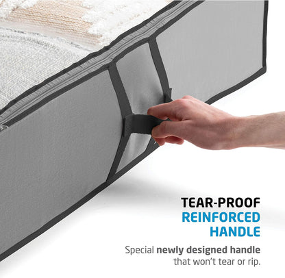 Zober Under Bed Storage - 2-Pack for Clothes, Blankets, Shoes, with Handles, Zippers & Clear Top (Gray)