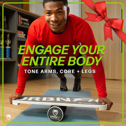 URBNFit Wooden Balance Board - Wobble Board for Skateboard, Hockey, Snowboard & Surf Training, Core Stability Workout Guide