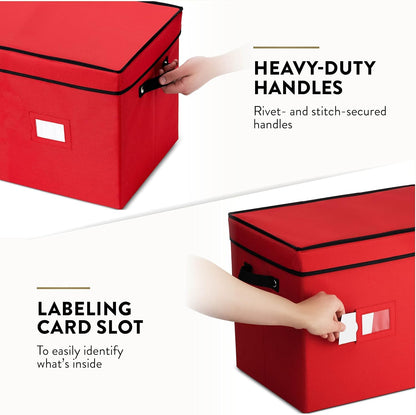 Zober Premium Ornament Storage Box - Holds 36 Large Ornaments, 4-inch Compartments, Tear-Proof 600D Oxford (Red)