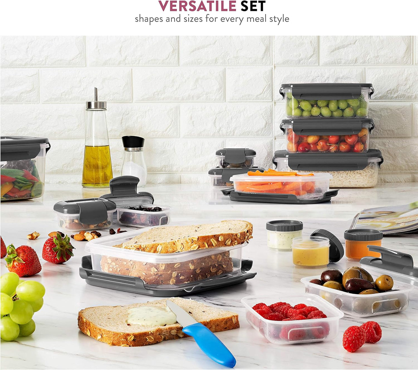 FineDine Food Storage Containers with Lids – 40-Piece Airtight, BPA-Free, Leakproof, Microwave & Freezer Safe (Gray)