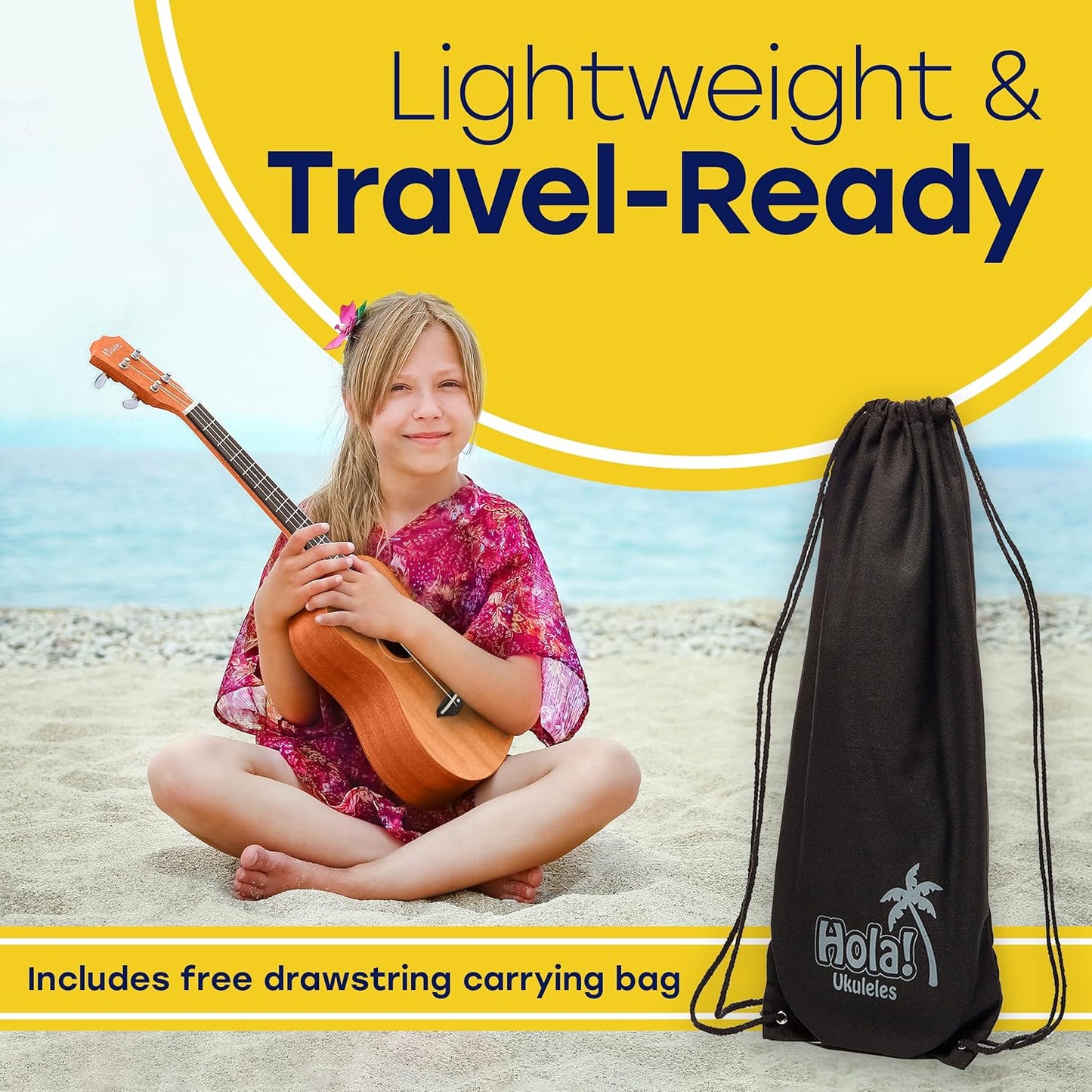 Hola! Music Ukulele for Adults & Kids - 53cm HM-21BU Soprano Ukulele for Kids with Carry Case, Strap and Picks - Blue/Pink