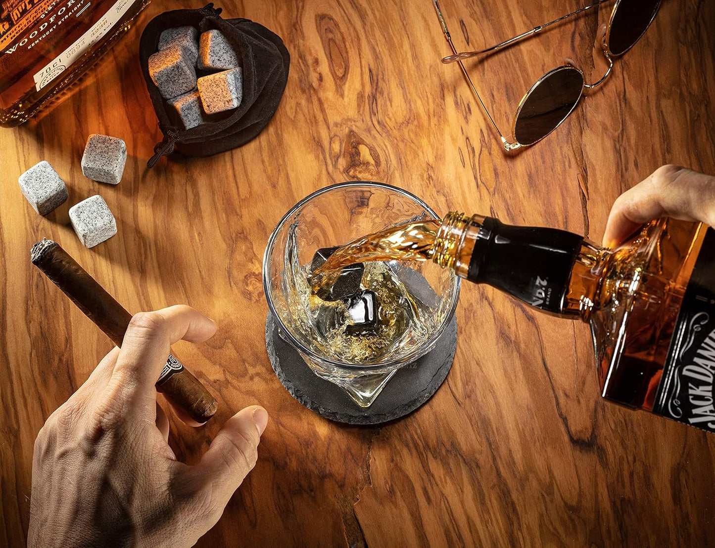 Mixology & Craft Whiskey Set - 12pc with Granite Stones, Glasses & Coasters