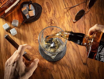 Mixology & Craft Whiskey Set - 12pc with Granite Stones, Glasses & Coasters