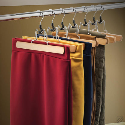 High-Grade Wooden Trouser Hangers with Clips – 10 Pack, Non-Slip Heavy Duty with 360° Swivel Hook for Skirts, Pants & Jeans