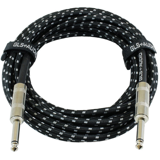 Audio Instrument Cable - 20ft 1/4" TS to 1/4" for Bass/Guitar - Braided Tweed, Black