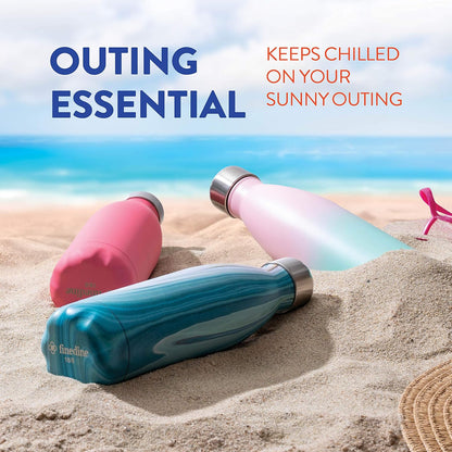 FineDine Dreifach isolierte Edelstahl-Wasserflasche (2er-Set) 17 oz, elegante Flaschen, hält heiß und kalt, 100 % auslaufsicher, schweißfeste Wasserflaschen, ideal für Reisen, Picknick und Camping 