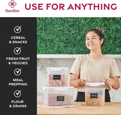 FineDine Airtight Food Storage Containers – 12-Piece Set with Lids for Flour, Sugar & Cereal (Grey)