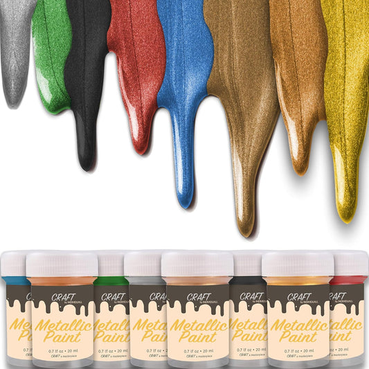 Craft Metallic Paint Set – 8 Colors, Gold, Silver, Bronze, Copper, Premium Acrylic, Shiny Metallic Finish