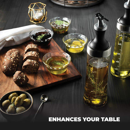 FineDine Glass Oil & Vinegar Dispenser Set – 18 oz, Modern Design with Pouring Spouts, Easy Refill & Cleaning (Set of 2)