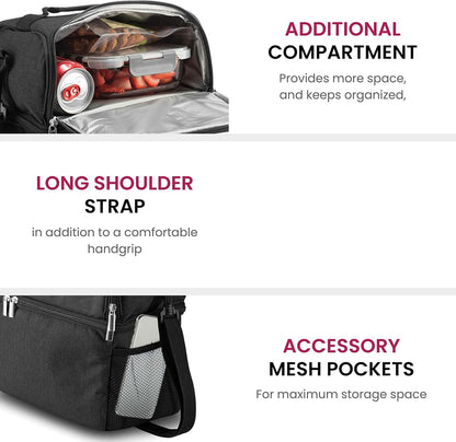 FineDine Lunchtasche mit Glasbehältern – Isolierte Lunchbox für Damen und Herren – Auslaufsichere Verschlussdeckel und Kühlakku – Kühltasche mit 2 Fächern für die Arbeit (Schwarz) 