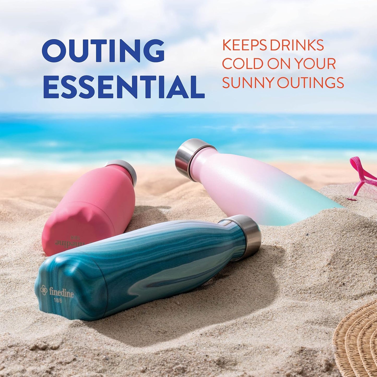 Dreifach isolierte Edelstahl-Wasserflasche von FineDine (2er-Set), 17 oz, elegante Flaschen, hält heiß und kalt, 100 % auslaufsicher, schweißfeste Flaschen, für Reisen, Picknick und Camping. (Reines Perlweiß) 