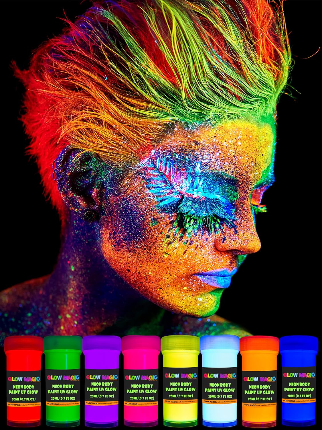 Neon Nights Glow In The Dark Body Paint, 8-Pack, Black Light Paints for Body & Face, Party Supplies for Adults & Kids