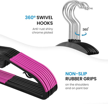 ZOBER Rubber Coated Plastic Hangers - 20 Pack, Non-Slip U-Slide Design, Space-Saving with 360° Hook