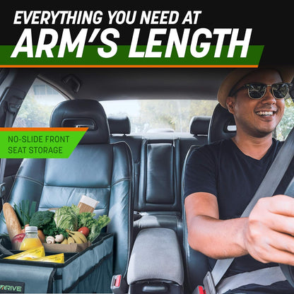 Drive Auto Car Trunk Organizer – Collapsible, Multi-Compartment Storage with Adjustable Straps, Black/Tan