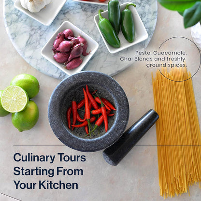 HiCoup Mörser- und Stößel-Set – 6 Zoll Granit, große Molcajete-Schüssel mit Steinmahlwerk – Gewürz-, Kräuter- und Avocadostampfer für Guacamole, Salsa und Pesto – fasst 2 Tassen 