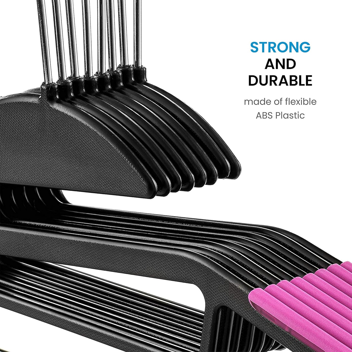 ZOBER Rubber Coated Plastic Hangers - 20 Pack, Non-Slip U-Slide Design, Space-Saving with 360° Hook