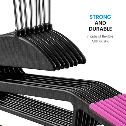ZOBER Rubber Coated Plastic Hangers - 20 Pack, Non-Slip U-Slide Design, Space-Saving with 360° Hook