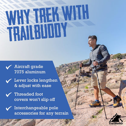 TrailBuddy Trekking Poles - Lightweight Collapsible Hiking Poles with Cork Grip, Pair of 2