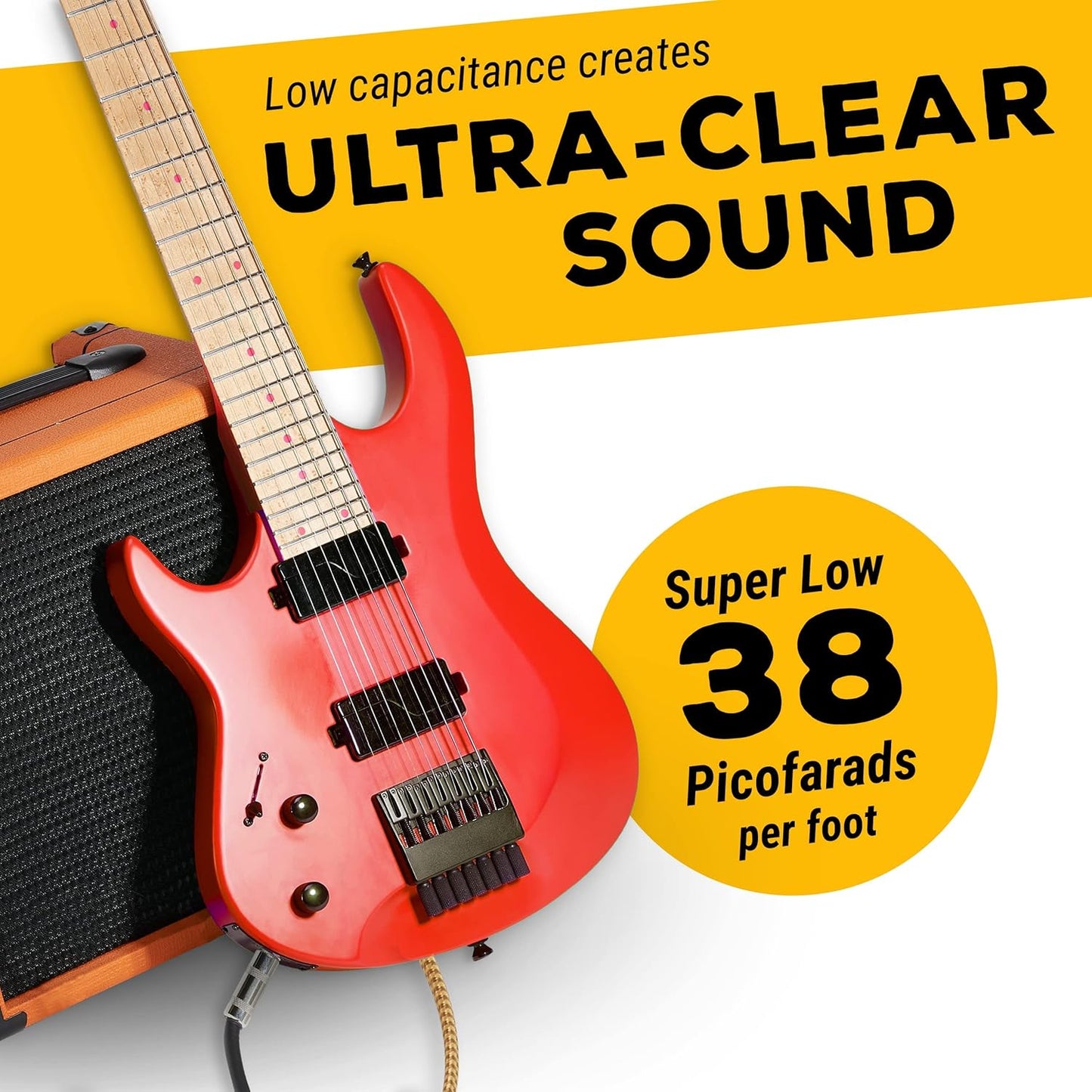 Instrumentenkabel – 1/4 Zoll TS auf 1/4 Zoll Instrumentenkabel für Bass/E-Gitarre – braun/gelb geflochtenes Tweed, 15 Fuß 