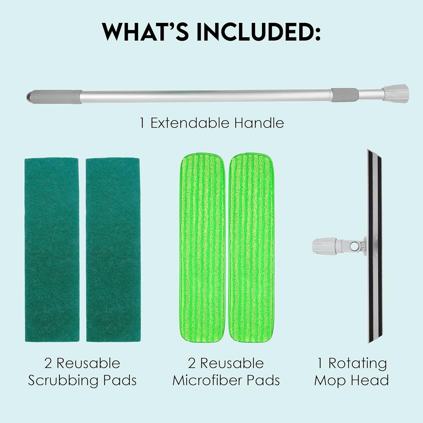 Turbo Microfiber Mop Floor Cleaning System - 18-inch Mop with 4 Reusable Pads, Extendable Handle