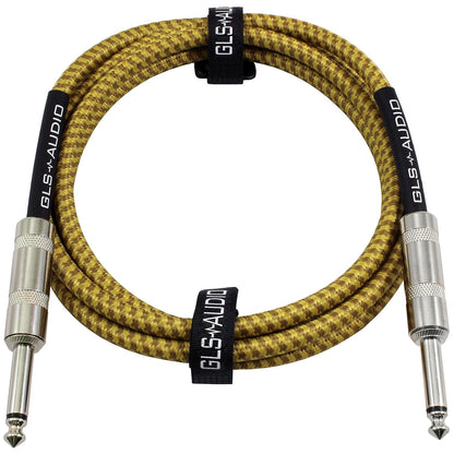 Instrumentenkabel – 1/4 Zoll TS auf 1/4 Zoll Instrumentenkabel für Bass/E-Gitarre – braun/gelb geflochtenes Tweed, 15 Fuß 