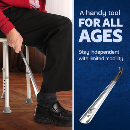 Velette 16.5" Long Shoe Horn - Travel Shoe Helper for Seniors, Men & Women, 7.5" Handle
