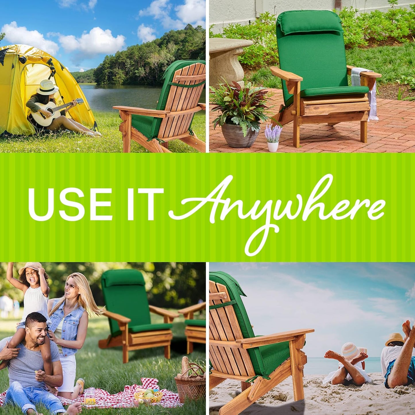 Plant Theatre Adirondack Chair Cushion – Luxury High Back with Detachable Headrest, Water-Resistant Beige