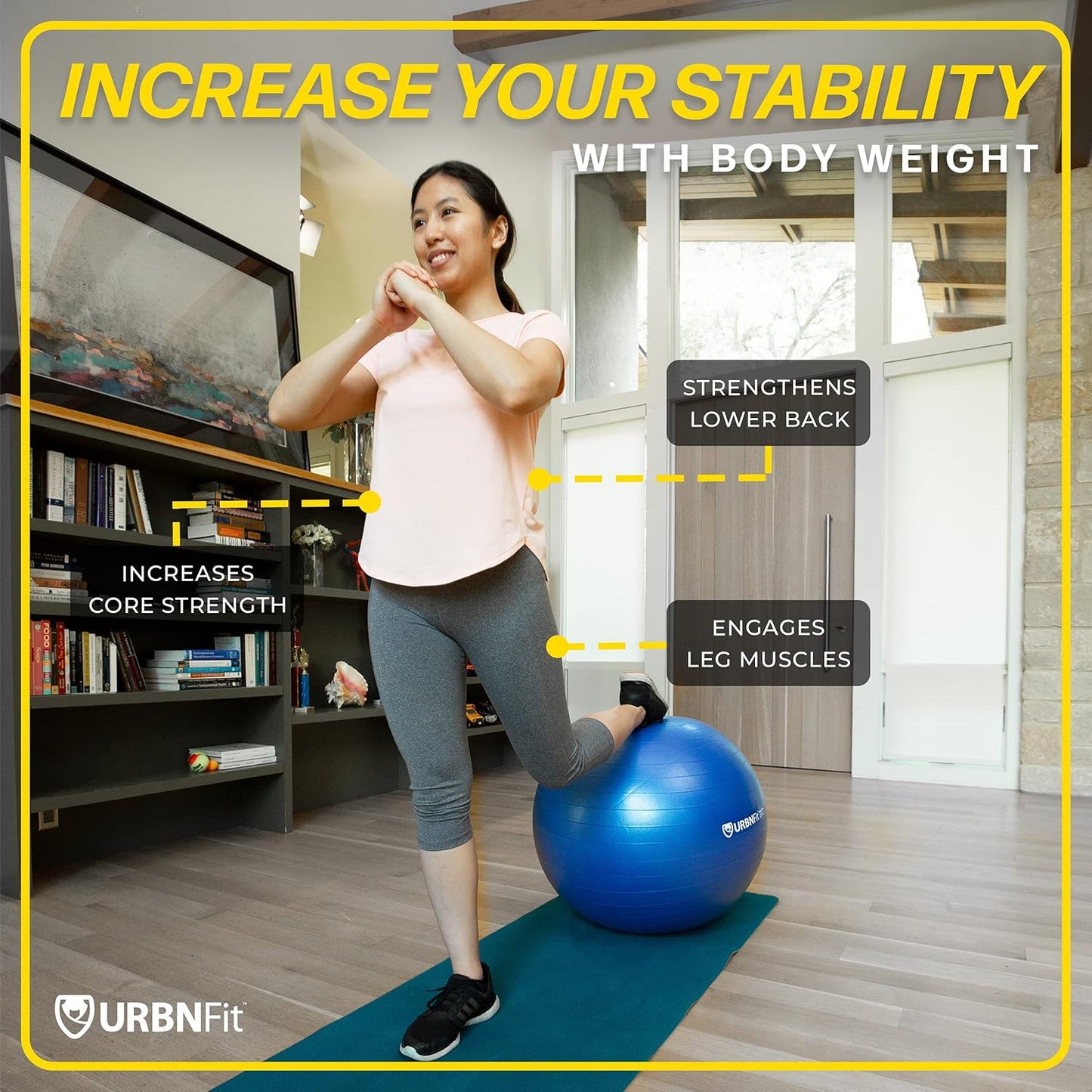 URBNFit Exercise Ball - Anti-Burst Yoga Ball for Fitness, Pregnancy, Stability, with Quick Pump