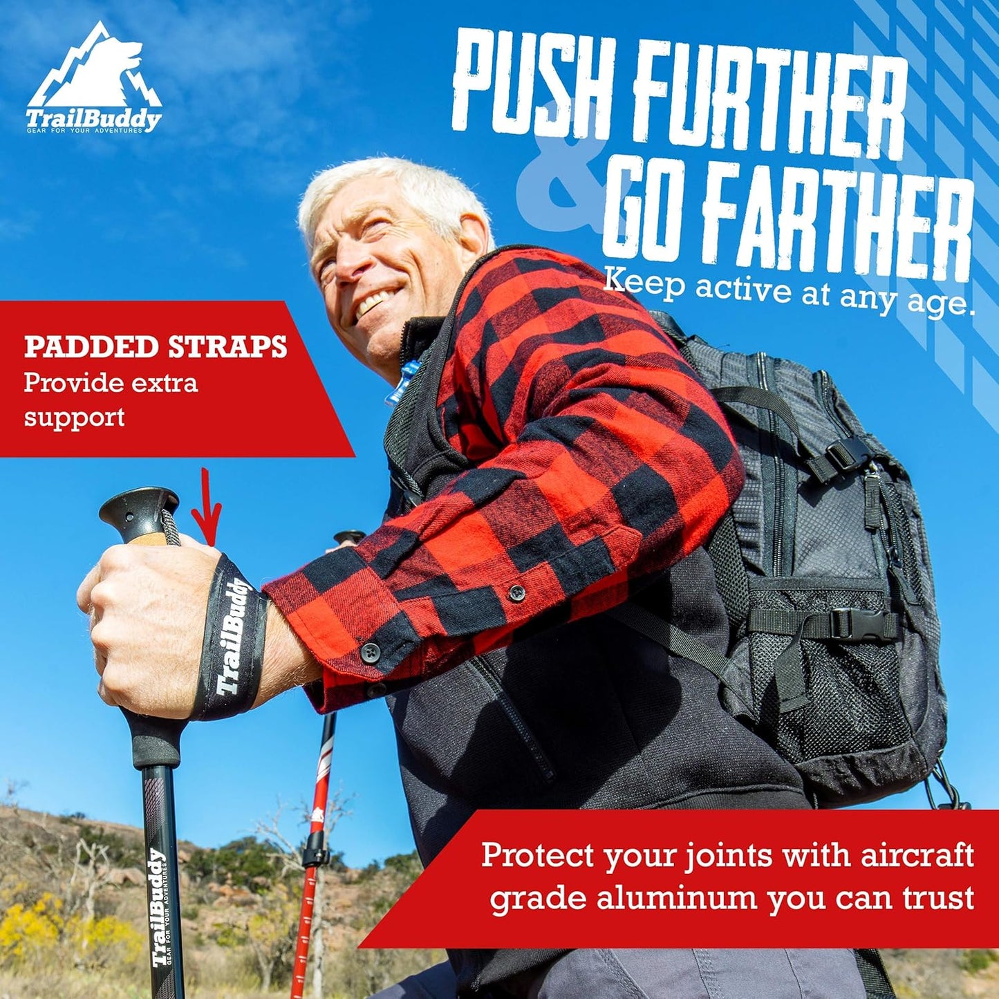 TrailBuddy Trekking Poles - Lightweight Collapsible Hiking Poles with Cork Grip, Pair of 2