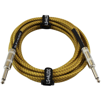 Instrumentenkabel – 1/4 Zoll TS auf 1/4 Zoll Instrumentenkabel für Bass/E-Gitarre – braun/gelb geflochtenes Tweed, 15 Fuß 