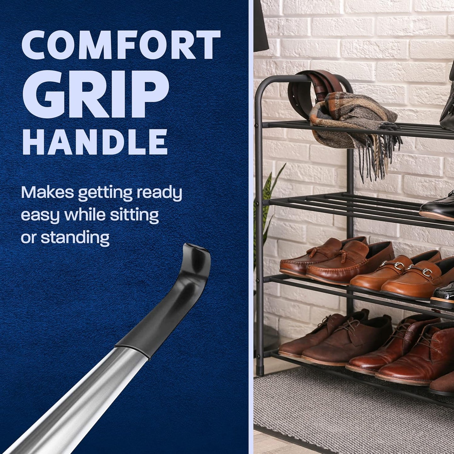 Velette 16.5" Long Shoe Horn - Travel Shoe Helper for Seniors, Men & Women, 7.5" Handle