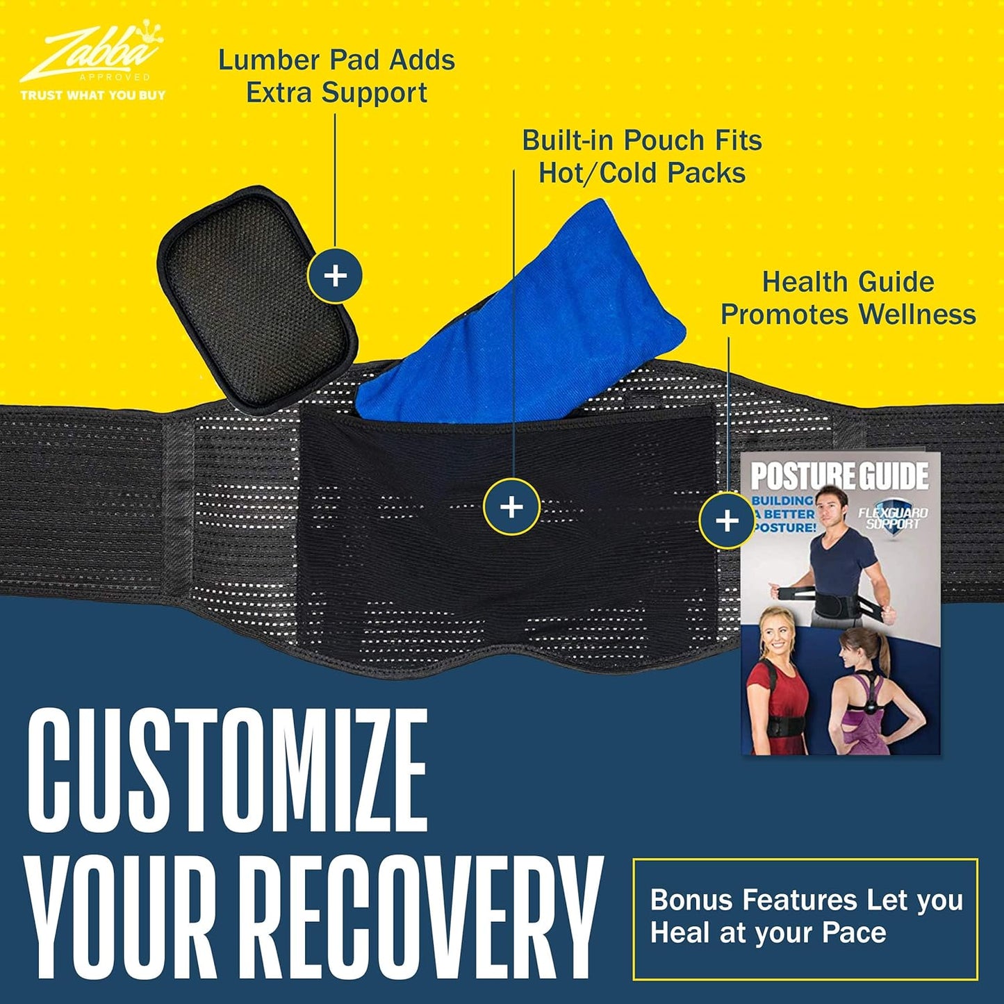 Back Brace for Pain Relief – Breathable Compression Lumbar Belt with Pocket for Sciatica & Muscle Strain