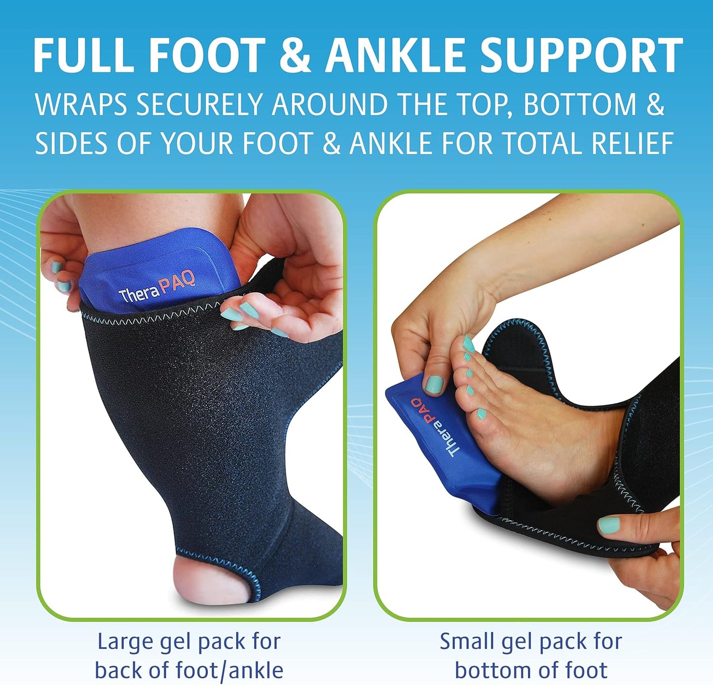 Ankle Ice Pack Wrap - Hot & Cold Reusable Compression Brace with 2 Gel Packs
