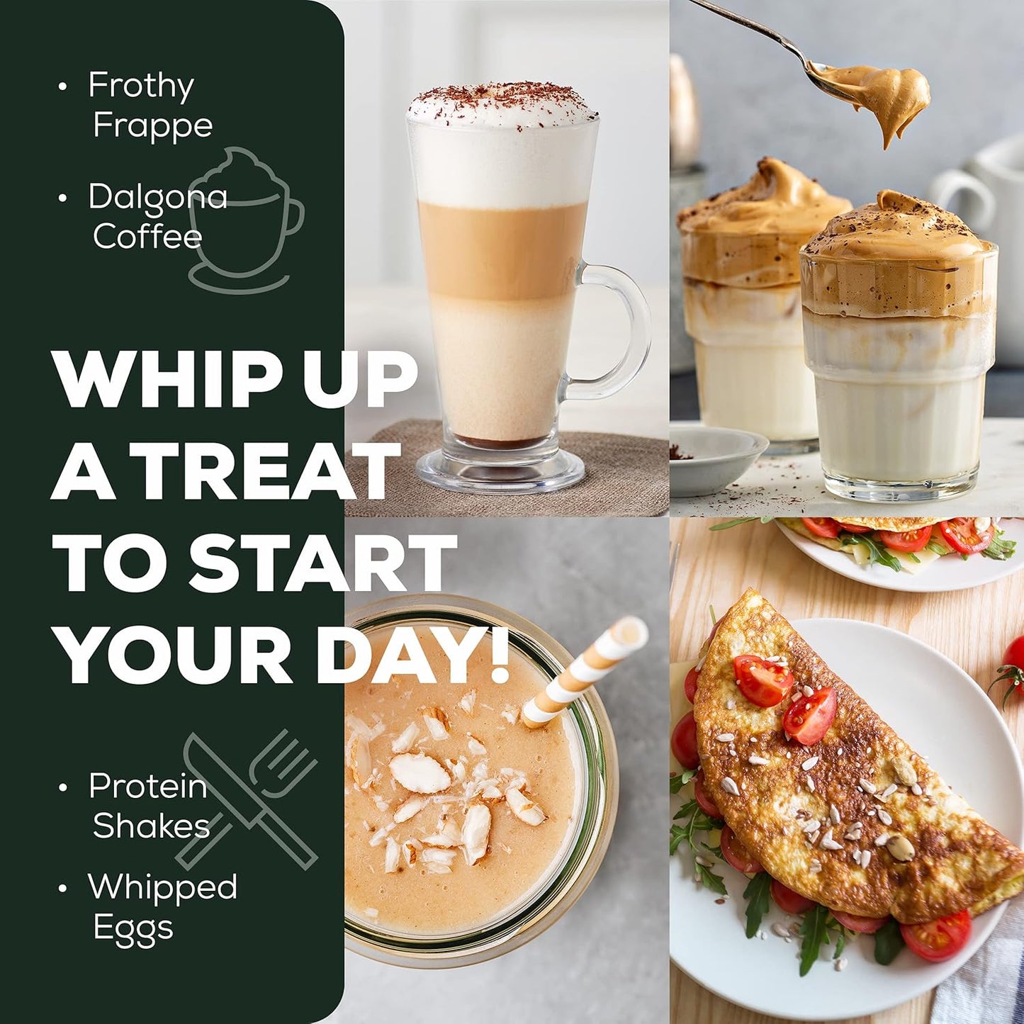 Café Casa Milchaufschäumer für Kaffee – Handgerät mit 2 Geschwindigkeiten, batteriebetrieben, Getränkemixer und Mini-Schaumbereiter aus Edelstahl – Elektrischer Schneebesen für Kaffee, Latte Macchiato, heiße Schokolade und Shakes 